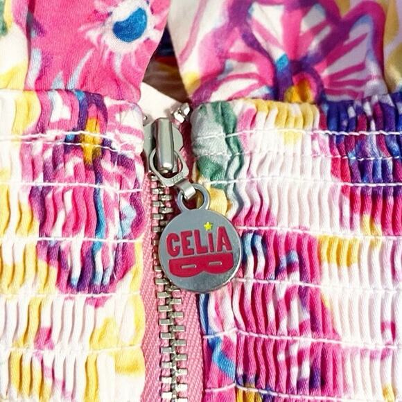 Celia B Turpan Pink Floral Smocked Tie Front Ruffle Midi Dress - Picture 4 of 7